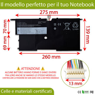 Batteria compatibile con Lenovo X1 Carbon 2nd Gen 20A7CTO1WW 15.2V 50Wh SB10F46441