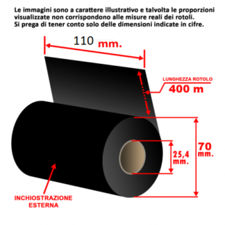 Ribbon nastro cartongrafico mm 110x400 diametro 70 mm - foro 25 mm