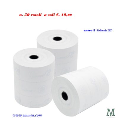 50 Rotolo termico per registratore di cassa mm57x35mt foro 12mm 50pz